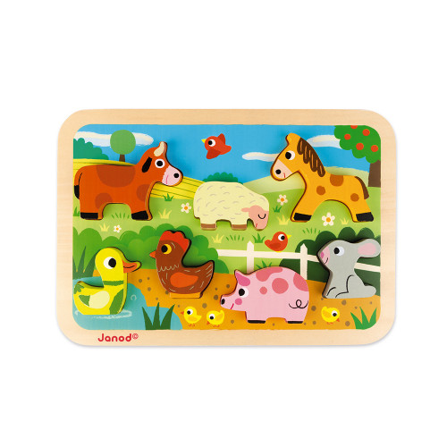 Animal Friends Wooden Chunky Puzzle By Janod, Ages 18 - 36 mo.